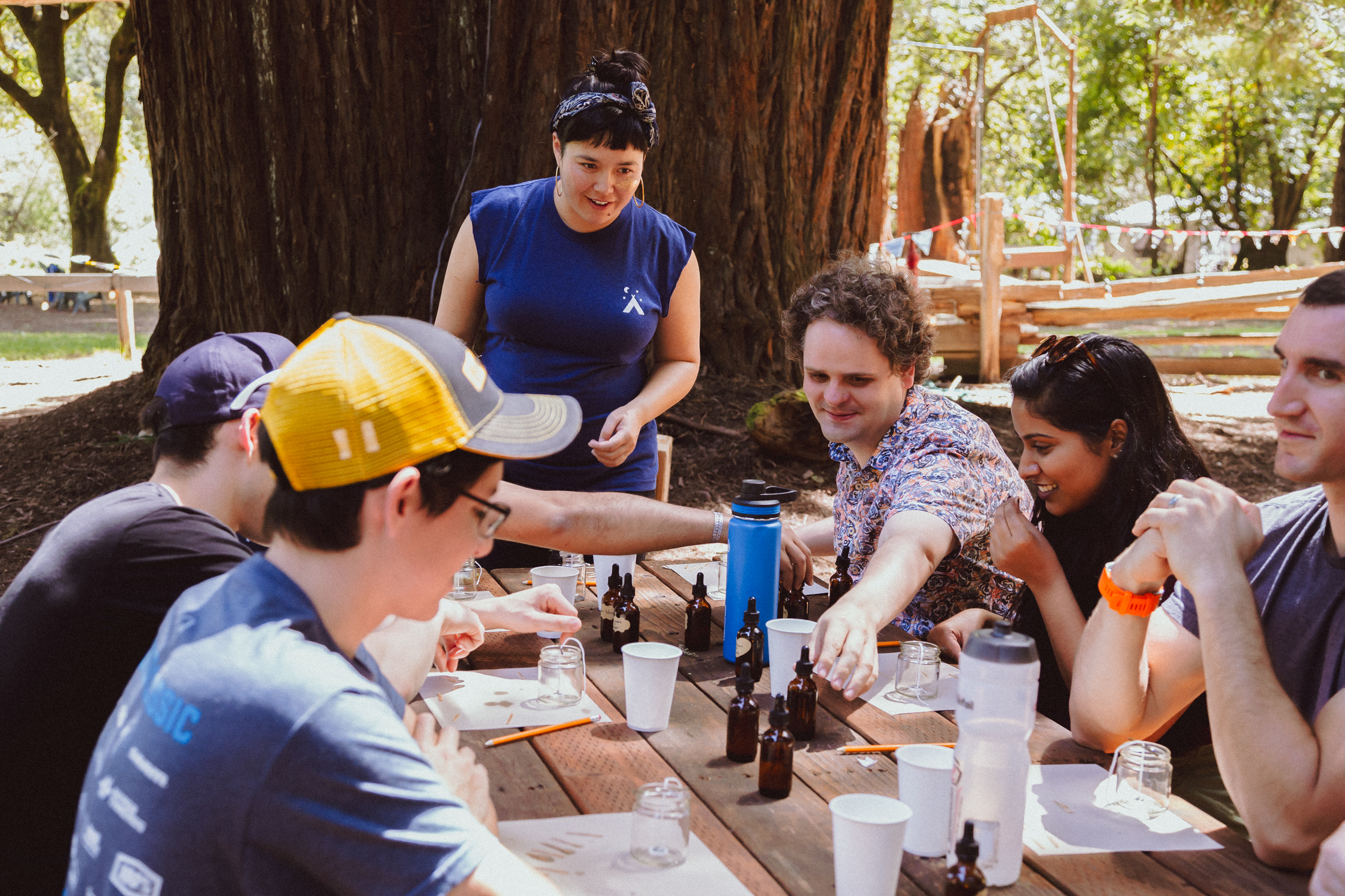 Team offsite gathered around a picnic table